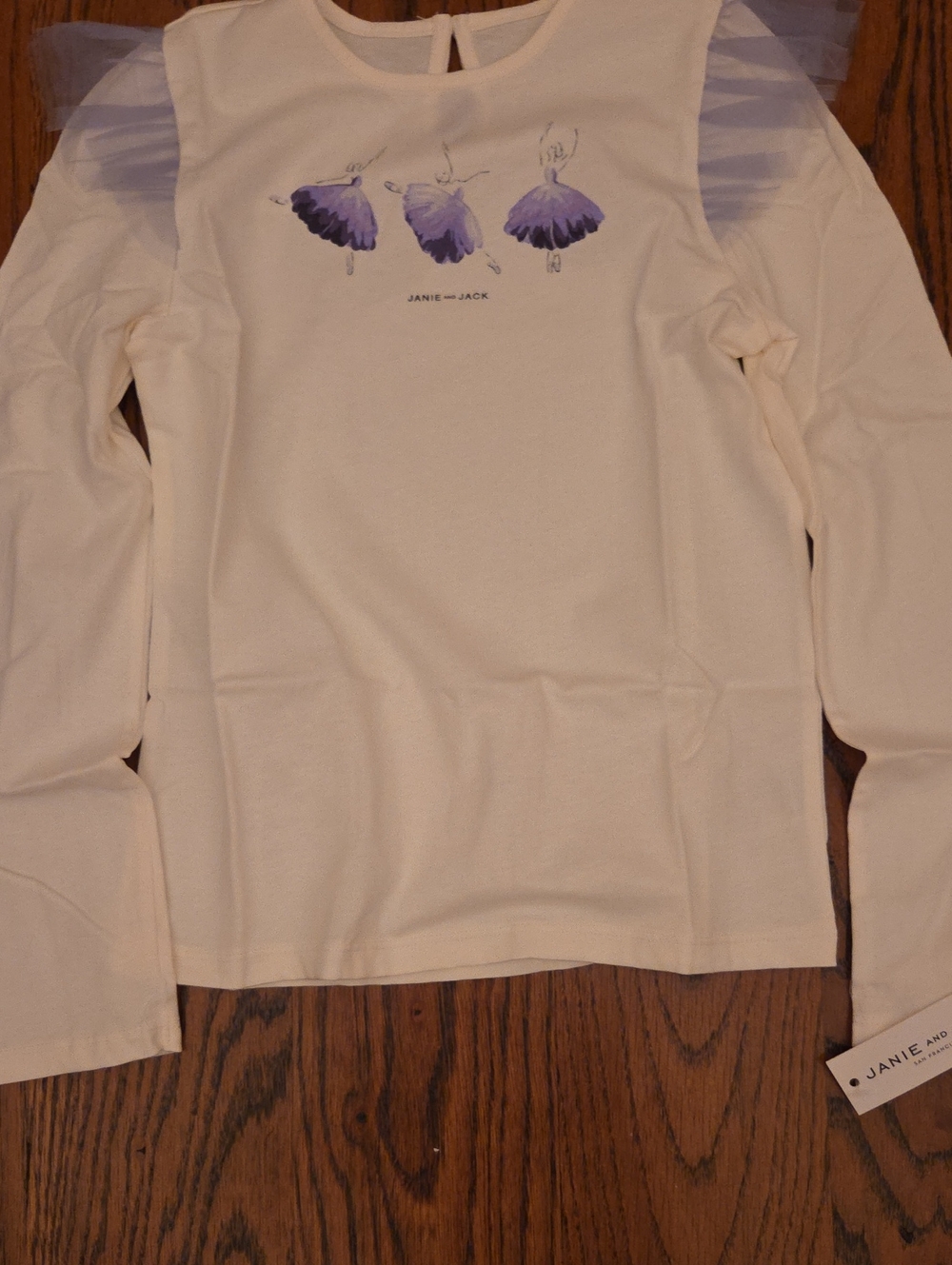 Janie and Jack Cream Long-Sleeve Top with Purple Ballerina Accents